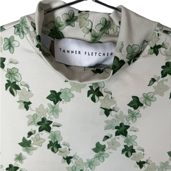 New Tanner Fletcher Green Lonnie Mock‎ Turtleneck Top Ivy Leaf Print 3 / Large - Picture 5 of 9